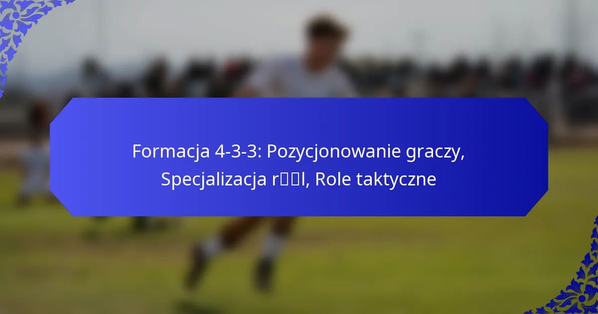 Formacja 4-3-3: Pozycjonowanie graczy, Specjalizacja ról, Role taktyczne